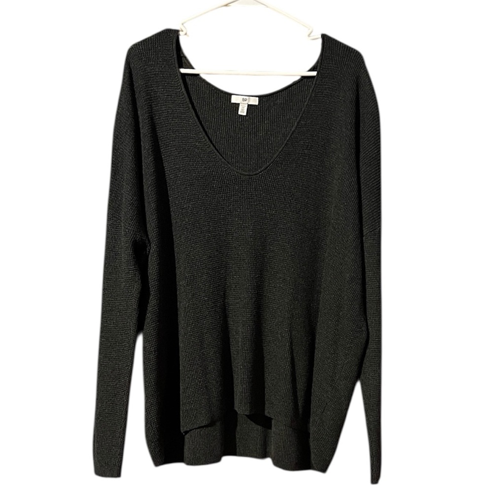BP Charcoal Textured V-neck Pullover Knit Sweater